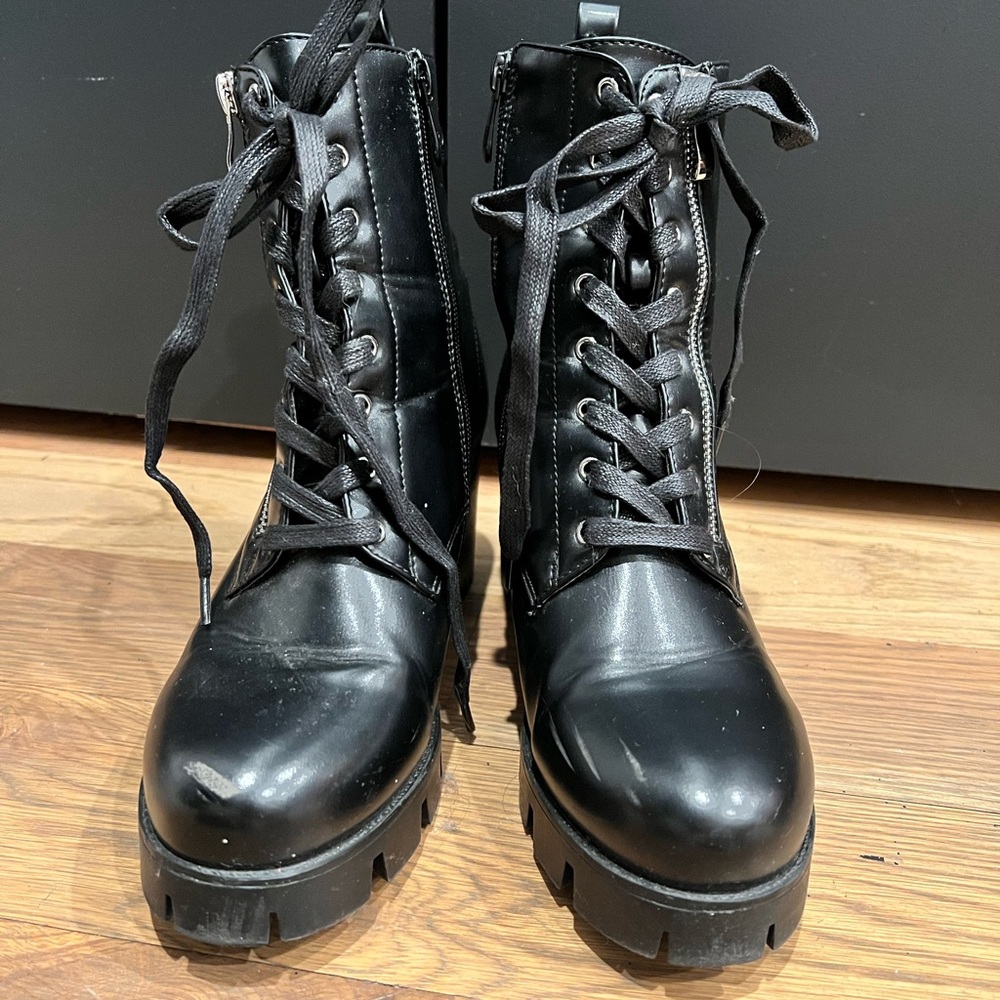Nasty Gal Black Lace-Up Combat Boots